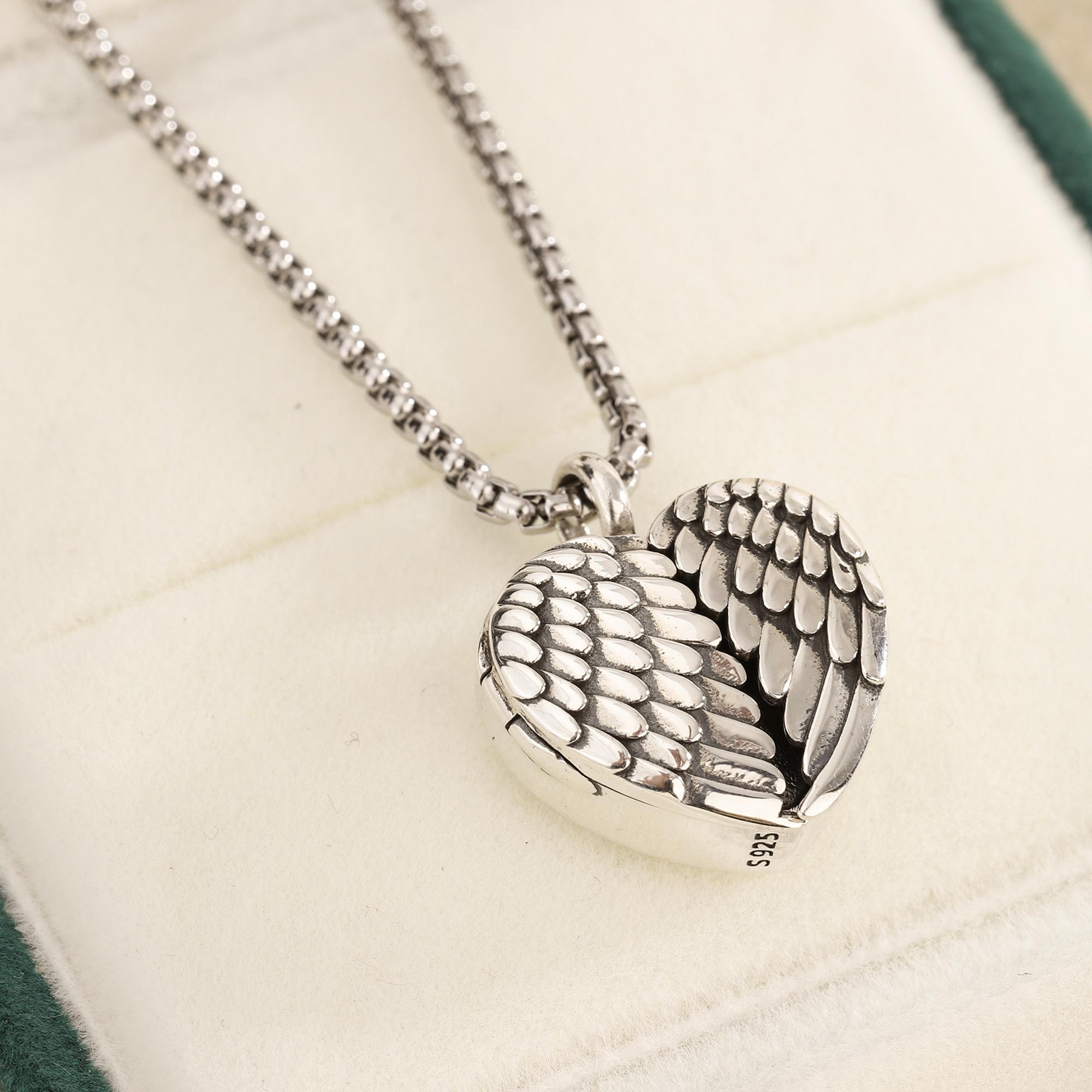 S925 Sterling Silver Locket Cremation Necklace with Angel Wings, Ashes Keepsake Pendant, Customize Photo Urn Jewelry, Memorial Gift for Loss S925 Sterling Silver Locket Cremation Necklace with Angel Wings, Ashes Keepsake Pendant, Customize Photo Urn Jewelry, Memorial Gift for Loss