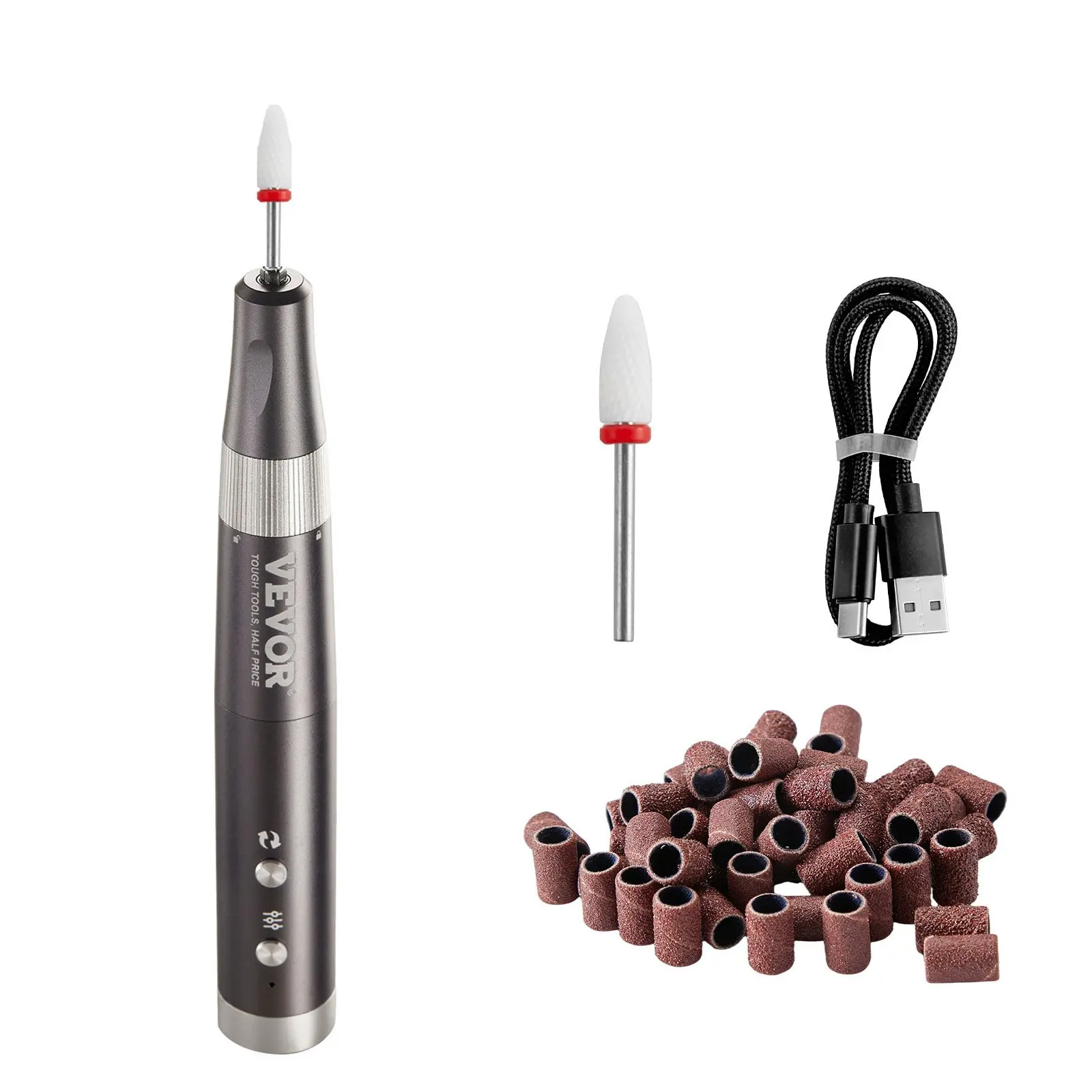 VEVOR Electric Cordless Nail Drill, 30, 000RPM Variable-Speed Rechargeable Nail E File Machine, Portable Manicure Pedicure Polisher with 50PCS Sanding Bands for Dead Skin Removal, Nail Surface Smooth