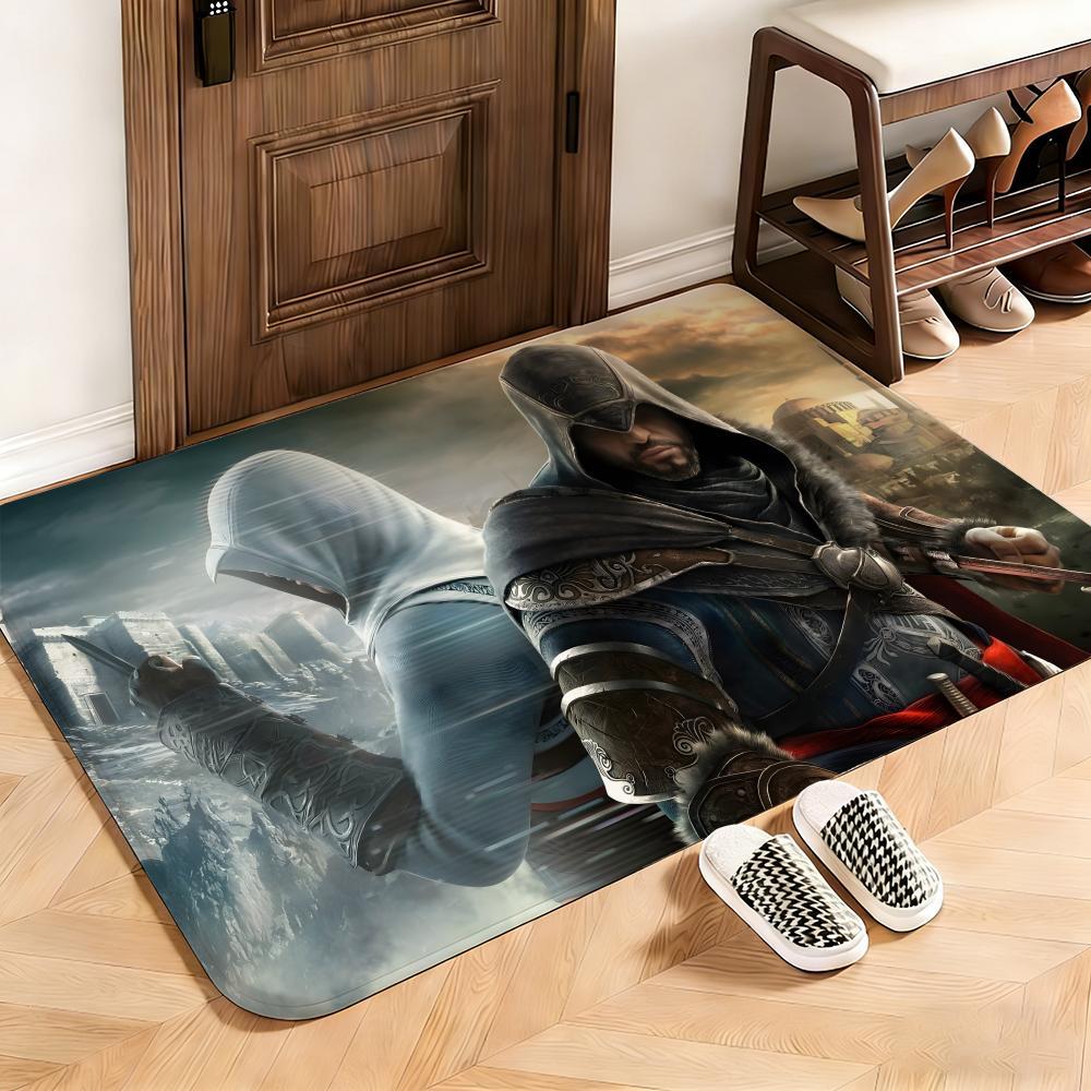Action Assassin's Creed Floor Mat This soft flannel mat provides a cozy Soft flannel mat with quick water absorption, non-slip and durable. Easy to clean, ideal for bathroom and entryway use.