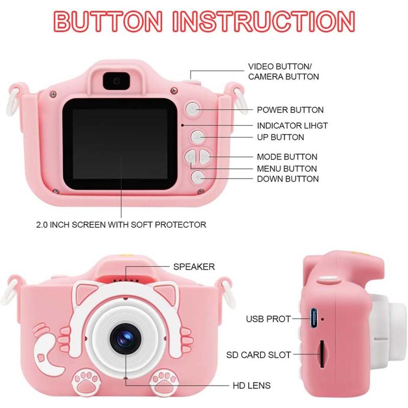 Kids Camera with Selfie Mode – HD Video Camcorder with Cute Silicone Case, Rechargeable Toy, Perfect Birthday or Holiday Gift for 3–12 Year Old Boys & Girls