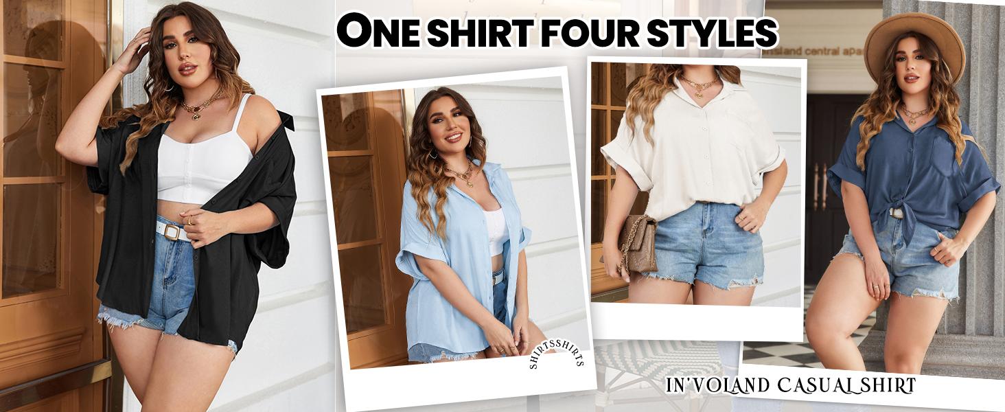 Plus Size V-Neck Casual Blouse – Short Sleeve Button Down Shirt for Women | US 2025 Deals for You Days