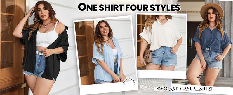 Plus Size V-Neck Casual Blouse – Short Sleeve Button Down Shirt for Women | US 2025 Deals for You Days