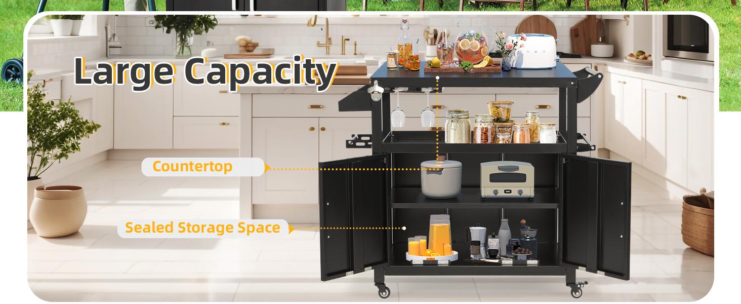 Outdoor Grill Cart Kitchen Storage Cabinets Island with Wheels Buffet Prep Tables for Outside shower caddy Beverage Organizer Adjustable Standing Shelf Organiser Racks