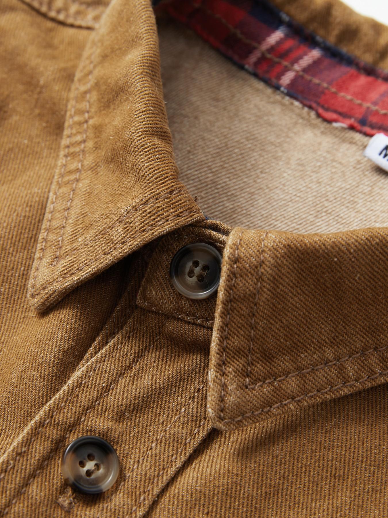 Men's Vintage Fleece Lined Workwear Shirt Jacket, Heavyweight Washed Cotton, Dual Chest Pockets, Copper Buttons, Fall Winter Warm Coat