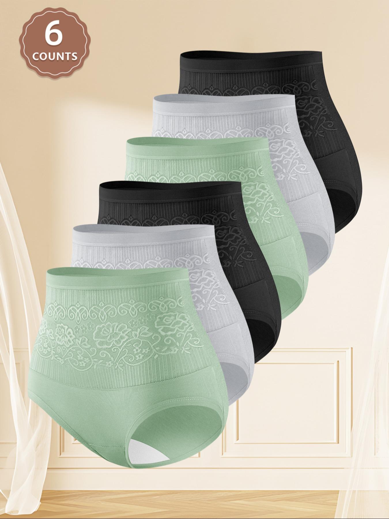 Women's High Waist Floral Print Underwear, Comfortable Fitted Design, All Season Casual Style, Moderate Fabric Thickness, Pack of 6 High Waisted Seamless