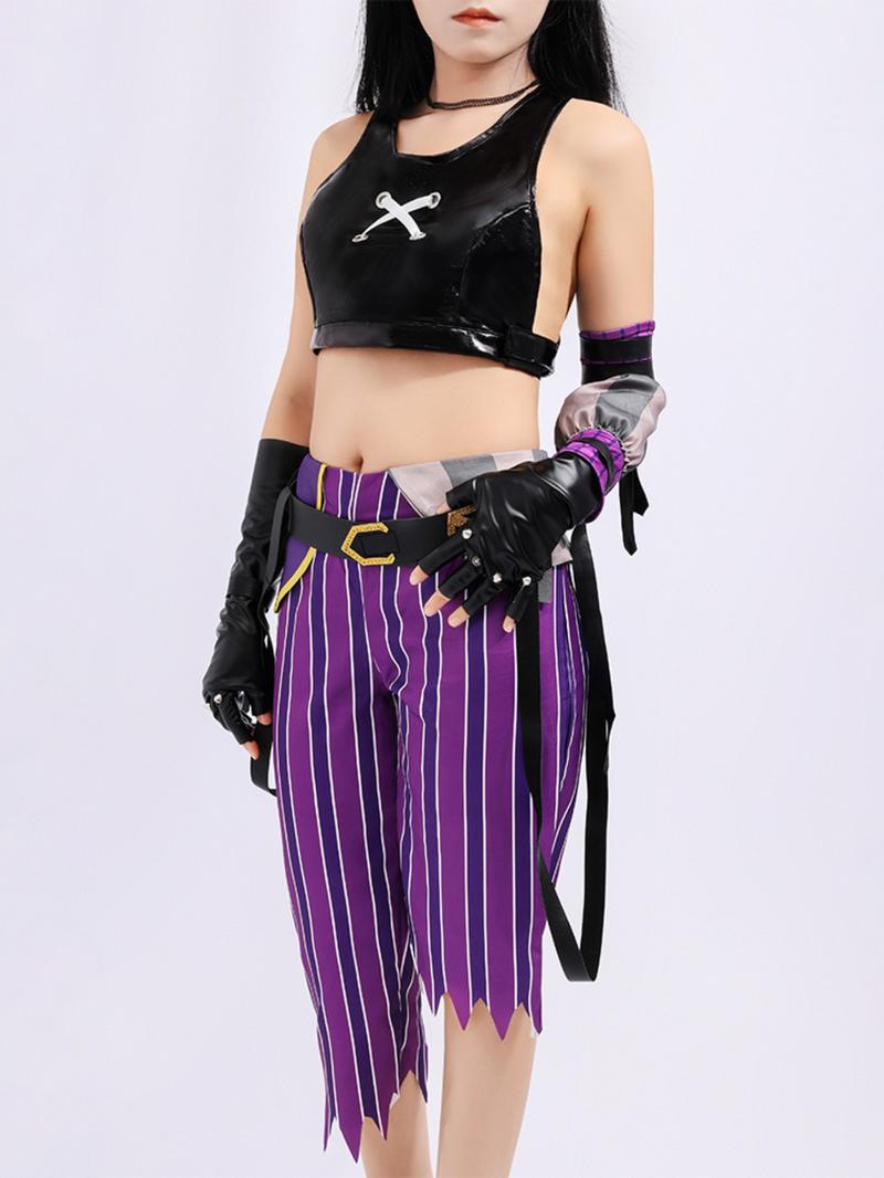 Anime Lol Arcane Role-Playing Costume for Women, Crit Loli Jinx Set, Perfect for Halloween Carnival, Geometric Pattern, Slim-Fitting