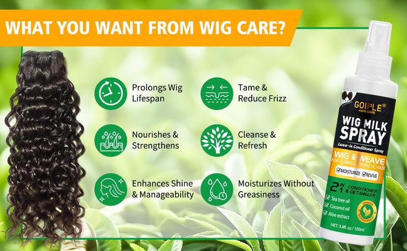 Wig Milk Spray 2 in 1 Organic Leave-In Conditioner Spray for Synthetic Hair - Hydration & Replenishes Moisturizer Coconut Oil Aloe Extract