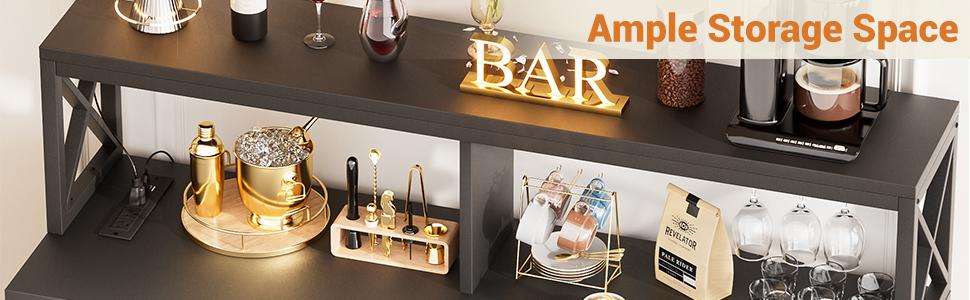 Cyclysio Freestanding Wine Bar Cabinet with RGB LED Lights ＆ Charging Station,Sideboard Buffet Cabinet,Coffee Bar Liquor Cabinet with Glass Holder