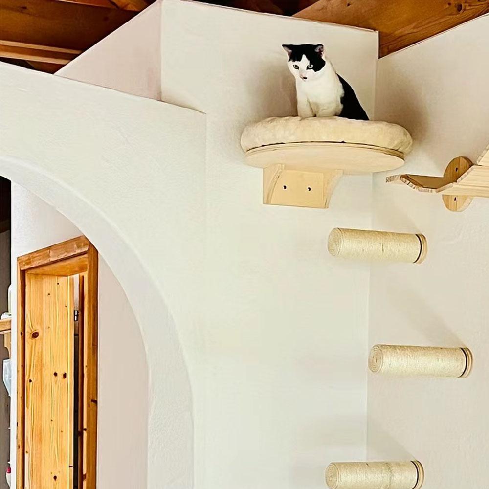 1pc Cat Climbing Shelf Wall Mounted Four Step Stairway With Sisal Scratching Post For Cats Tree Tower Platform Jumping Pet Furniture