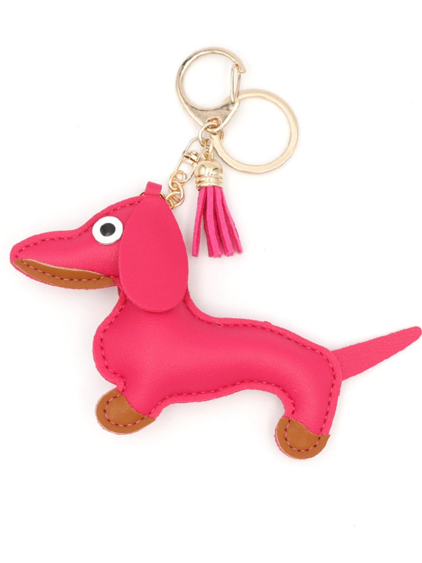Creative Cute Sausage Dog Faux Leather Keychain, Bag Charm, Car Key Decoration, Adorable Accessory for Bags and Keys