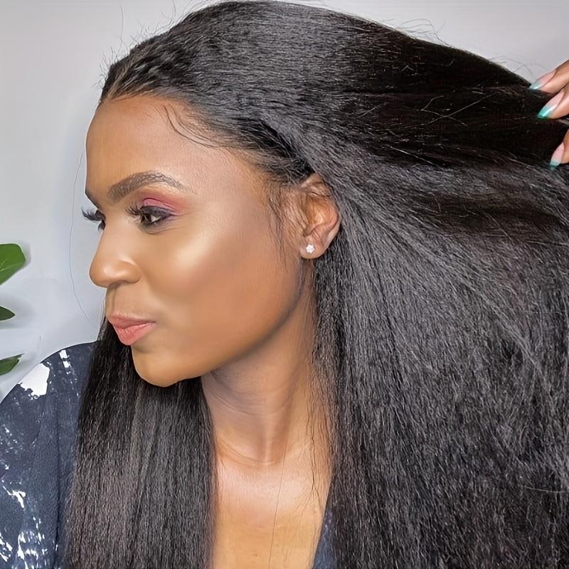 Bling Hair Kinky Straight Wig HD Transparent Human Hair Wigs  Pre Plucked 13x6 Lace Front for Women 180% Density