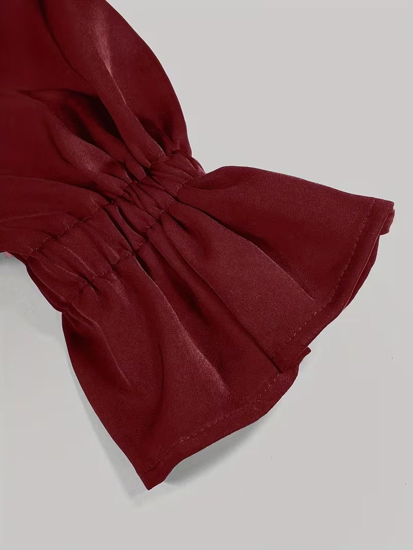 Women's Solid Color Fashion Flared Bell Sleeve Long Sleeve Button Shirt, Stylish Casual Blouse for Daily Wear, Ladies' Clothing