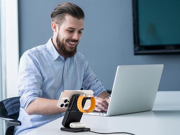 New RORRY 3-in-1 Charging Station, [10000mAh Detachable Power Bank] [Foldable with Magnet Ring and Adapter] Magnetic Wireless Charging Station, Magnetic Charging Station for iPhone 15/14/13, Apple Watch and AirPods  TikTokShopBlackFrid