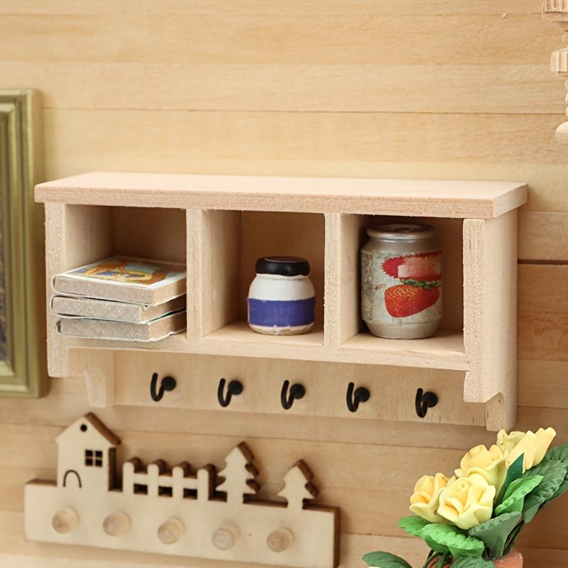 Wall Mounted Shelf with Hooks 1:12 Miniature Dollhouse DIY Accessory for Living Room Scene Photography, Perfect Holiday Gift for Collectors