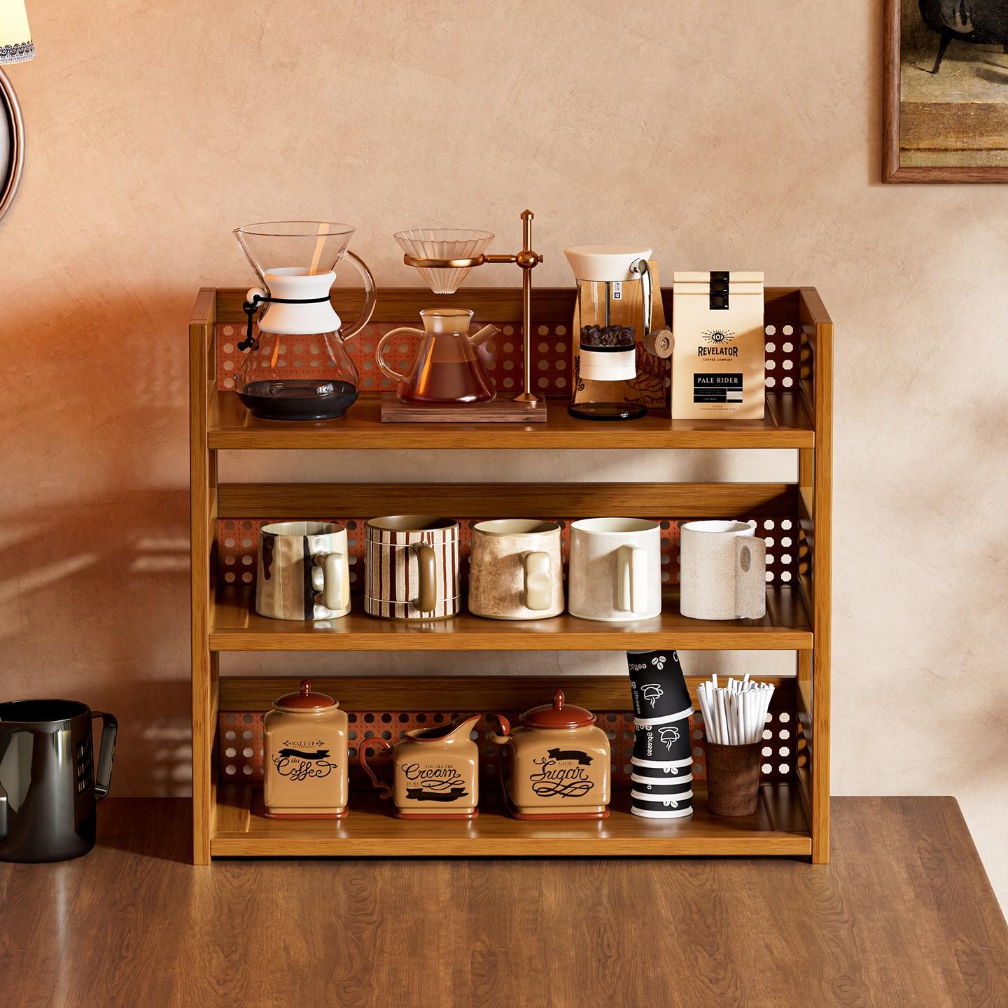 Multi-Layer Storage Rack, Kitchen Spice Rack, Desktop Organizer, Bamboo Office Desk Holder, Independent Display Stand, Display Shelf, Suitable for Office, Dormitory, Home