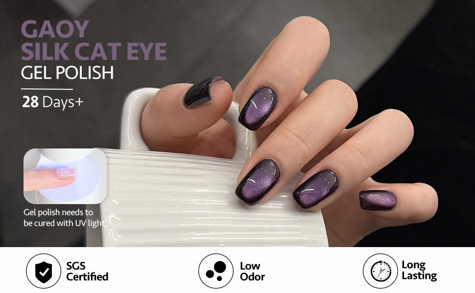 GAOY Violet Flame Purple Cat Eye Gel Polish Set, 6 Cosmic Violet Shades with Magnetic Glitter Effec, Galactic Glitter Gel for Mystic Nail Art