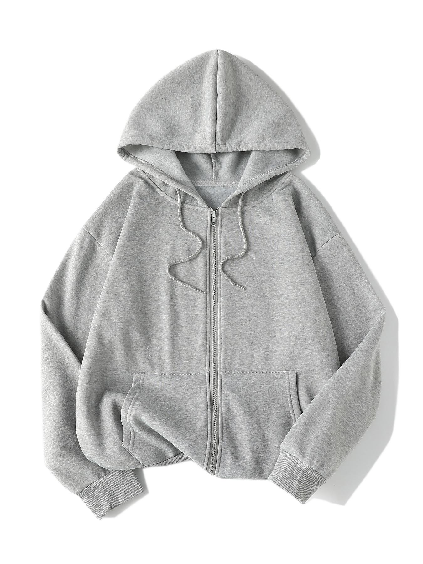 Women's Fashion Fall Winter Drawstring Hoodie, Plain Zipper Jacket Coat, Casual Loose Fit Long Sleeve Top, Versatile New Arrival, Casual Sweatshirt Hoodie