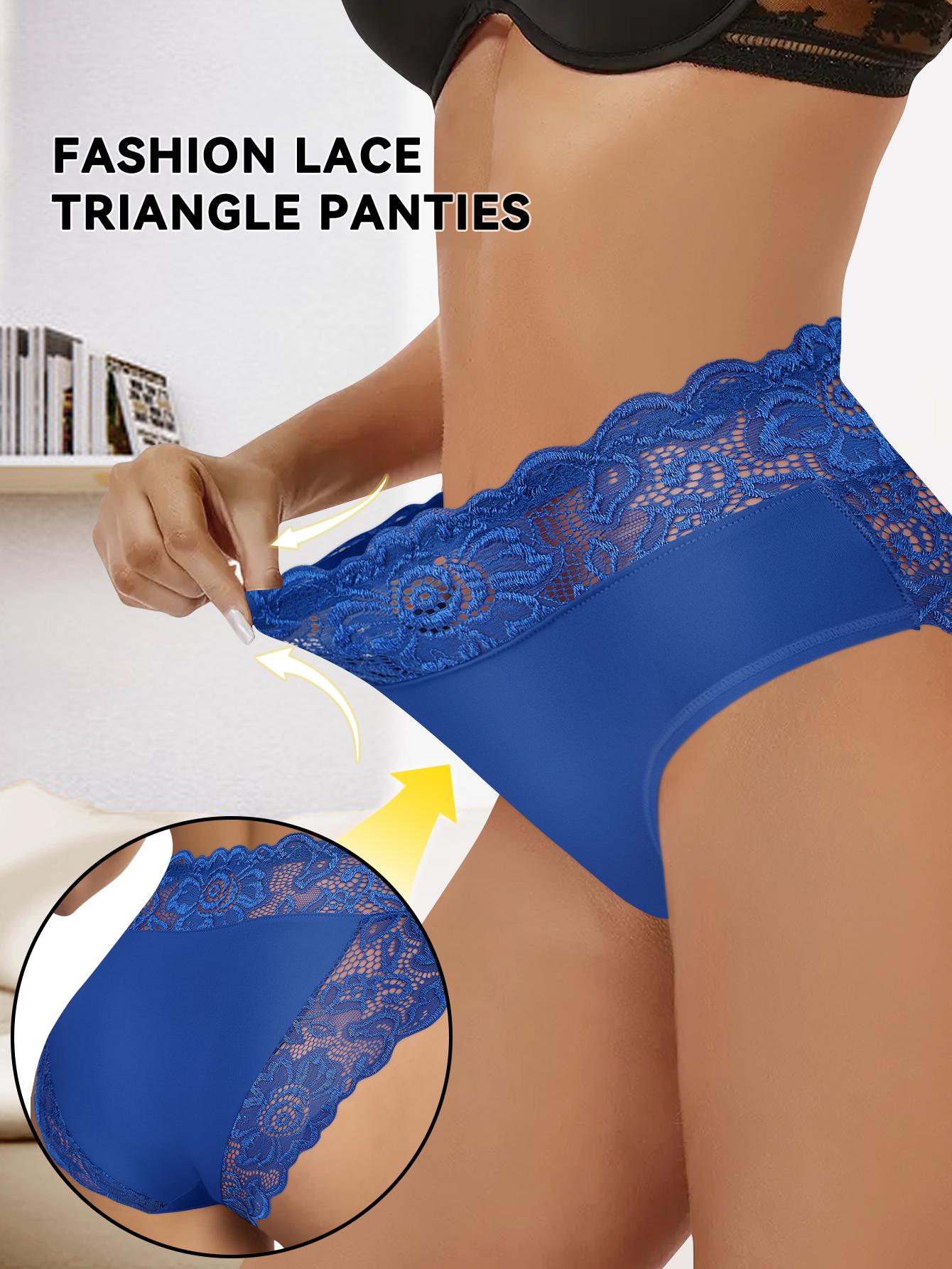 QUASTI 10 Piece Women's Mid Waist Lace Patchwork Sexy Seamless Underwear, High Elasticity Hip Lifting Breathable Soft Panties, Mixed Color Soft Basic Fit Fashion Underwear, S-XXL