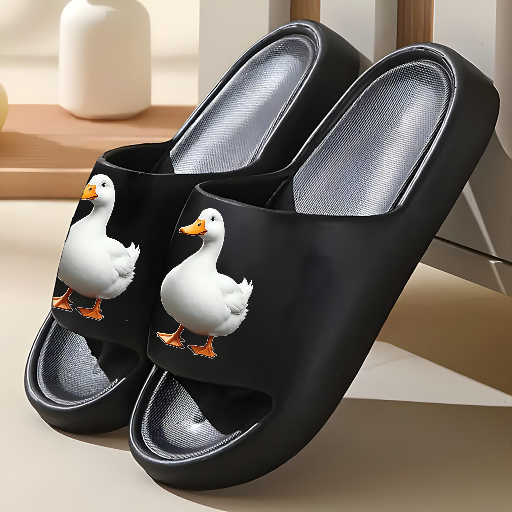 Cute White Duck Print Slippers for Women Men Soft Comfortable Home Indoor Non-Slip House Shoes Lightweight Warm Winter Summer Slipper Footwear