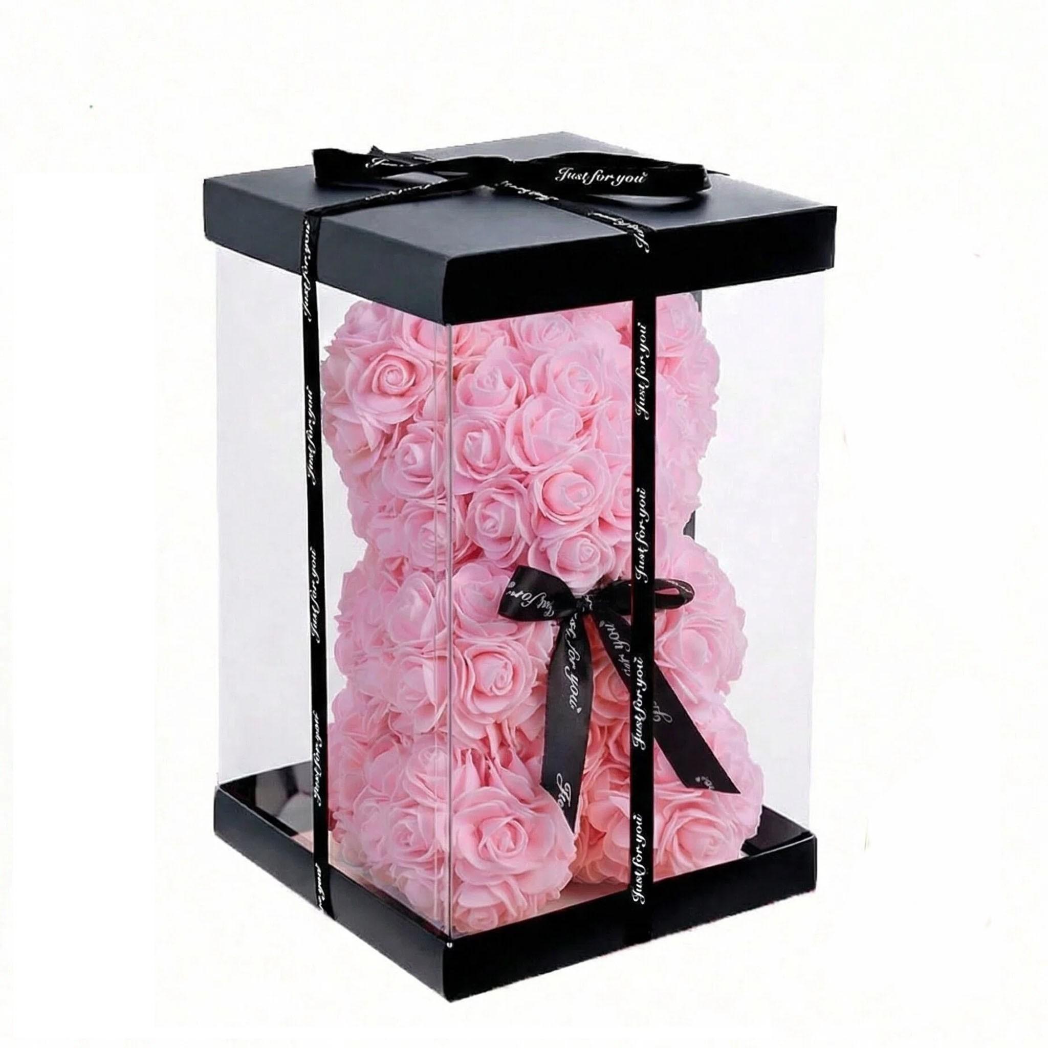 Limited Time Low Price, Light Rose Bear Set, Valentine's Day Gift for Girlfriend, Teddy Bear with Box and Card, Romantic Decoration