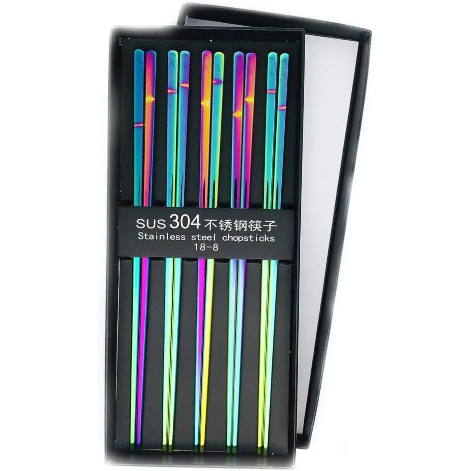 5pairs Stainless Steel Chopsticks Set,Metal Chopsticks  | Polished Multicolor Rainbow 304,Dishwasher Safe, Traditional Chopstick,9.3inch,Chinese  Chop stick