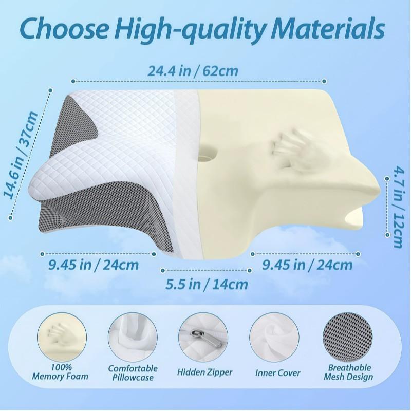 Ergonomic Memory Foam Cervical Pillow for Sleep, Odorless Contour Bed Pillow for Side, Back, and Stomach Sleeping Positions