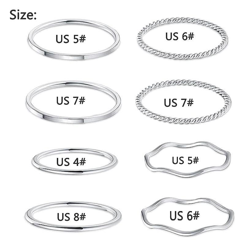 Gthic 8 Pieces Stainless Steel Minimalist Ring Set for Wedding Engagement Birthday Valentine's Day Gift