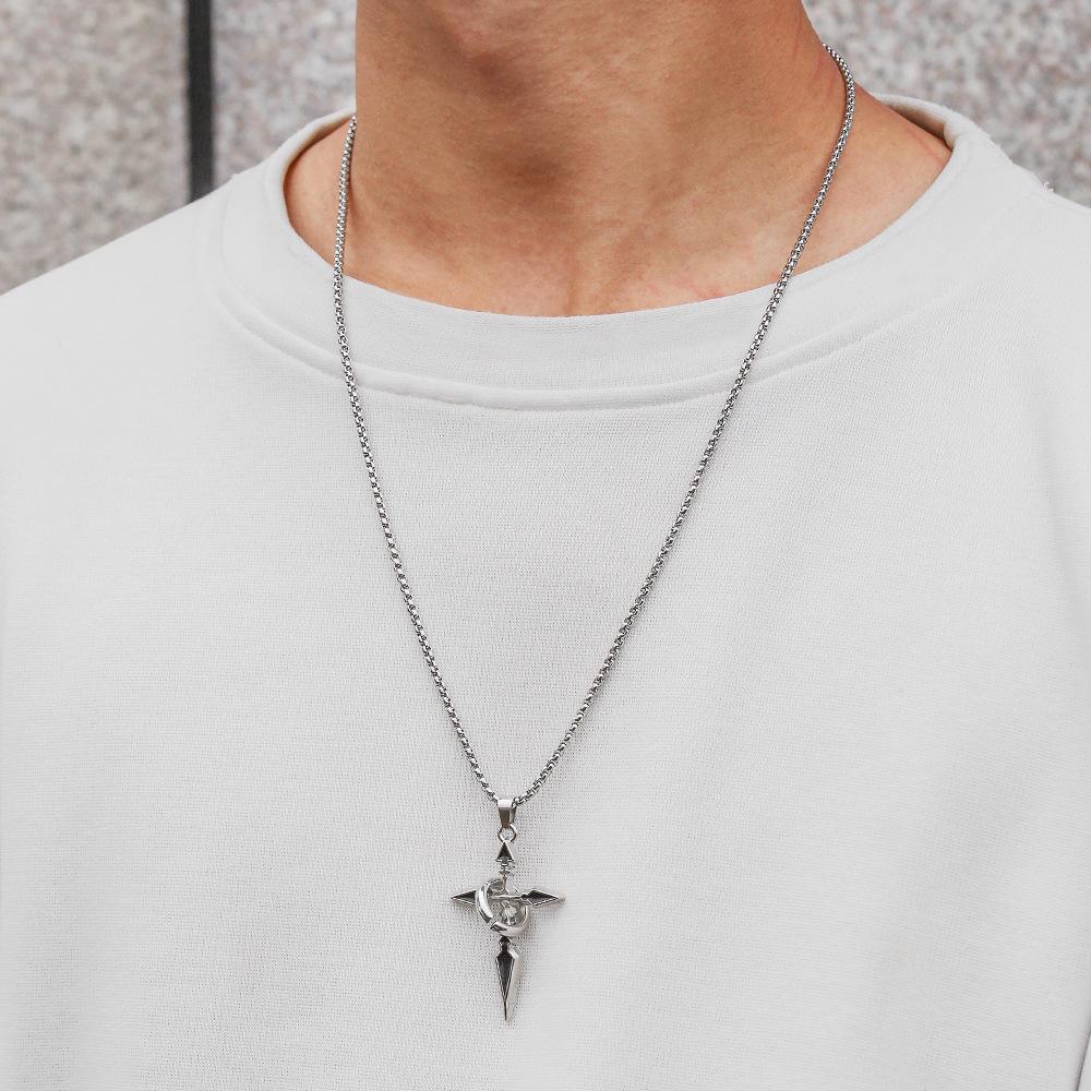 Vintage Dark Gothic Cross Dagger Pendant Necklace, High Street Trend Unisex Accessory, Non-Fading Fashion Jewelry for Men and Women