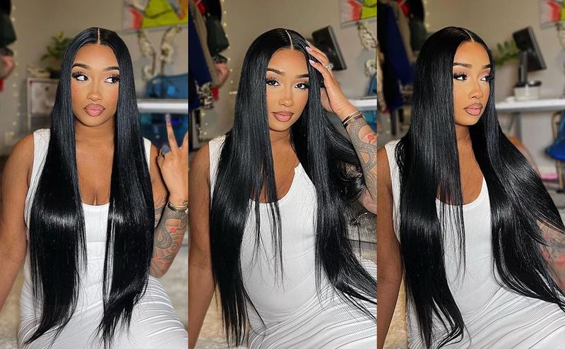 13x6 Lace Front Wigs Human Hair for Women 180 Density HD Transparent Straight Lace Front Wigs Lace Front Wig Human Hair Pre Plucked Glueless Lace Frontal Wigs Natural Black Color