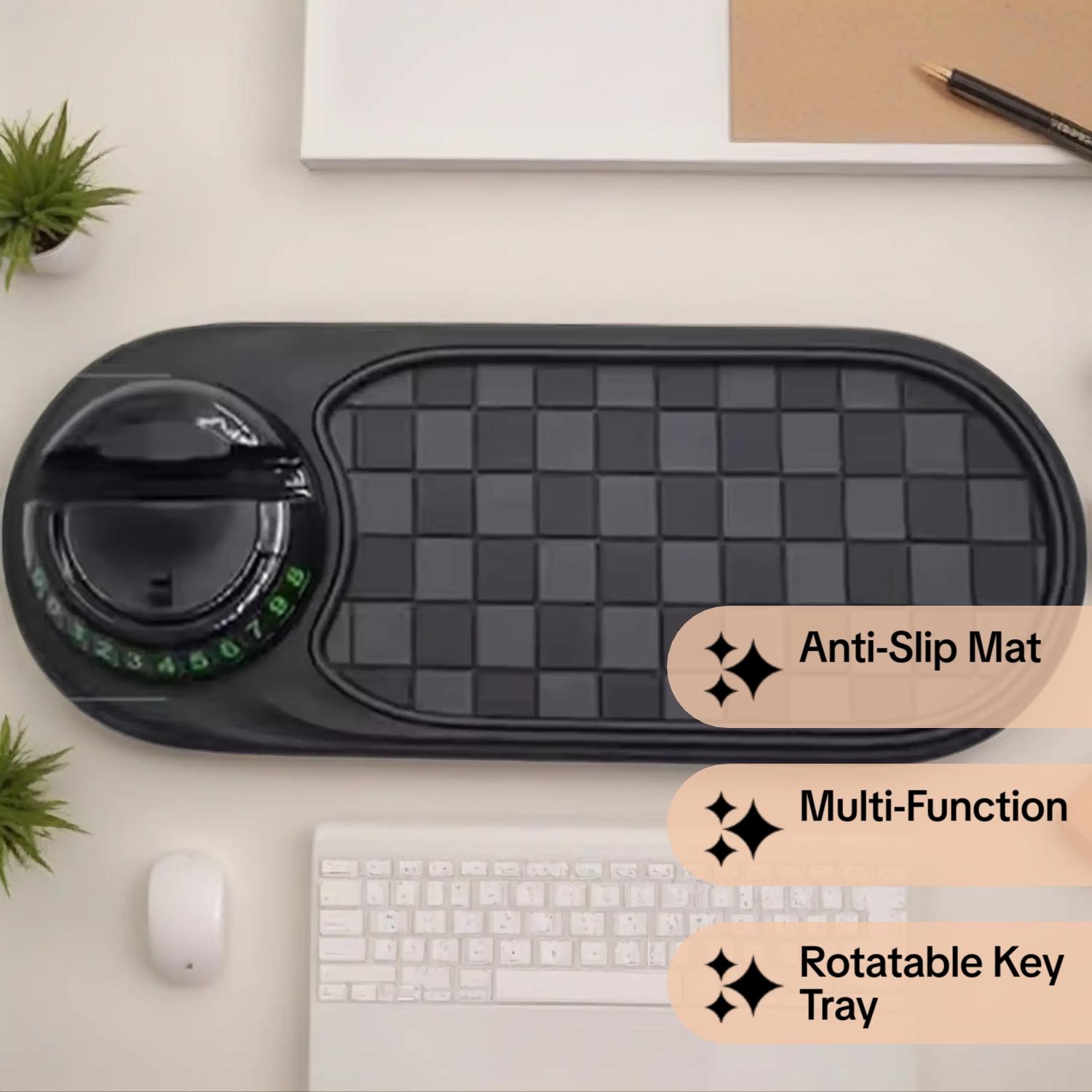 Car Non-Slip Mat, Multi-Function Parking Sign, Dashboard Storage, Phone Holder, Sunglasses Stand, Rotatable Key Tray, Universal Design