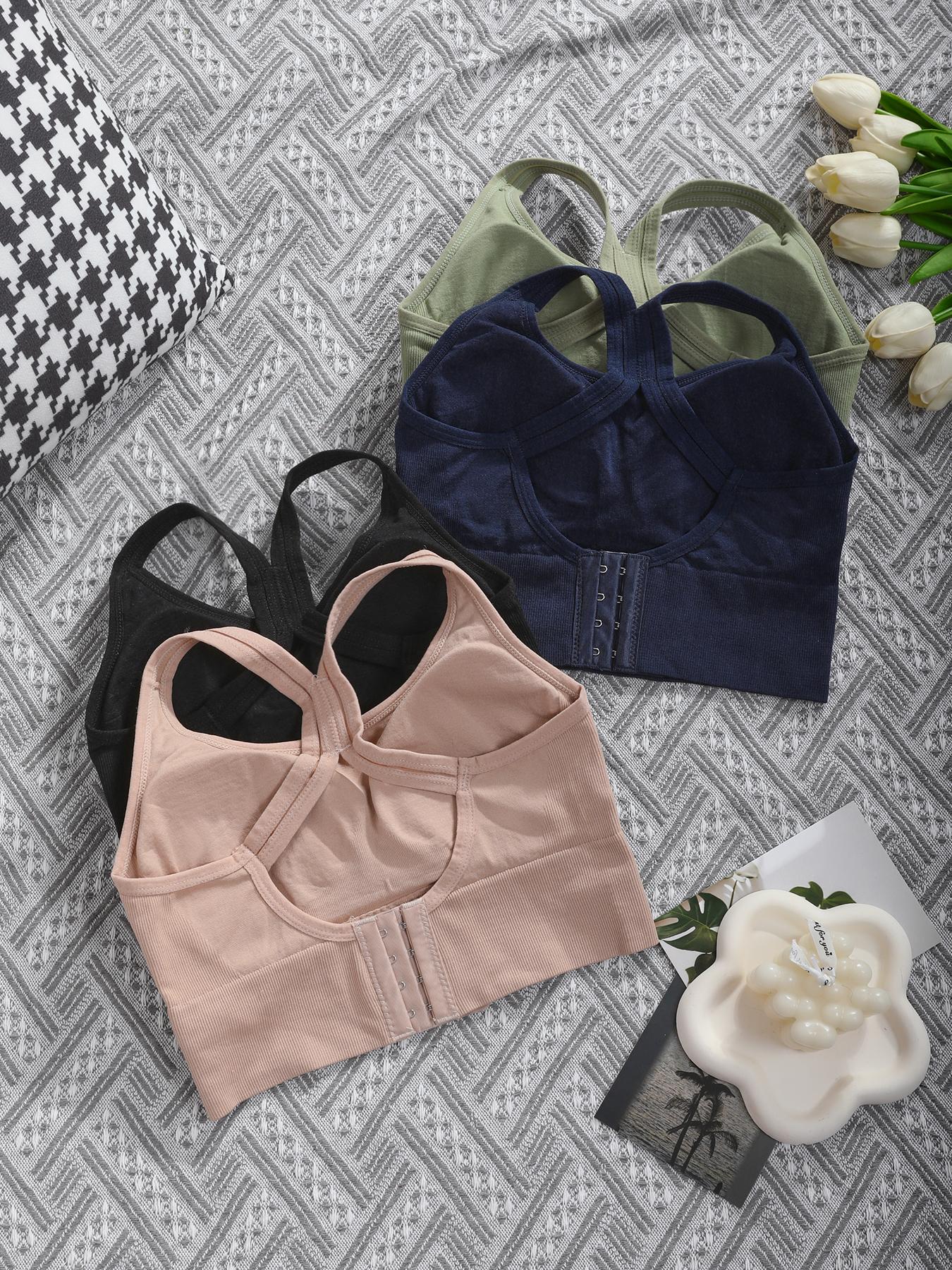 Women's Solid Wireless Bralette, Comfortable Breathable Backless Bra for Sports and Daily Wear, Medium Support Lingerie for All Seasons, Yoga Bra