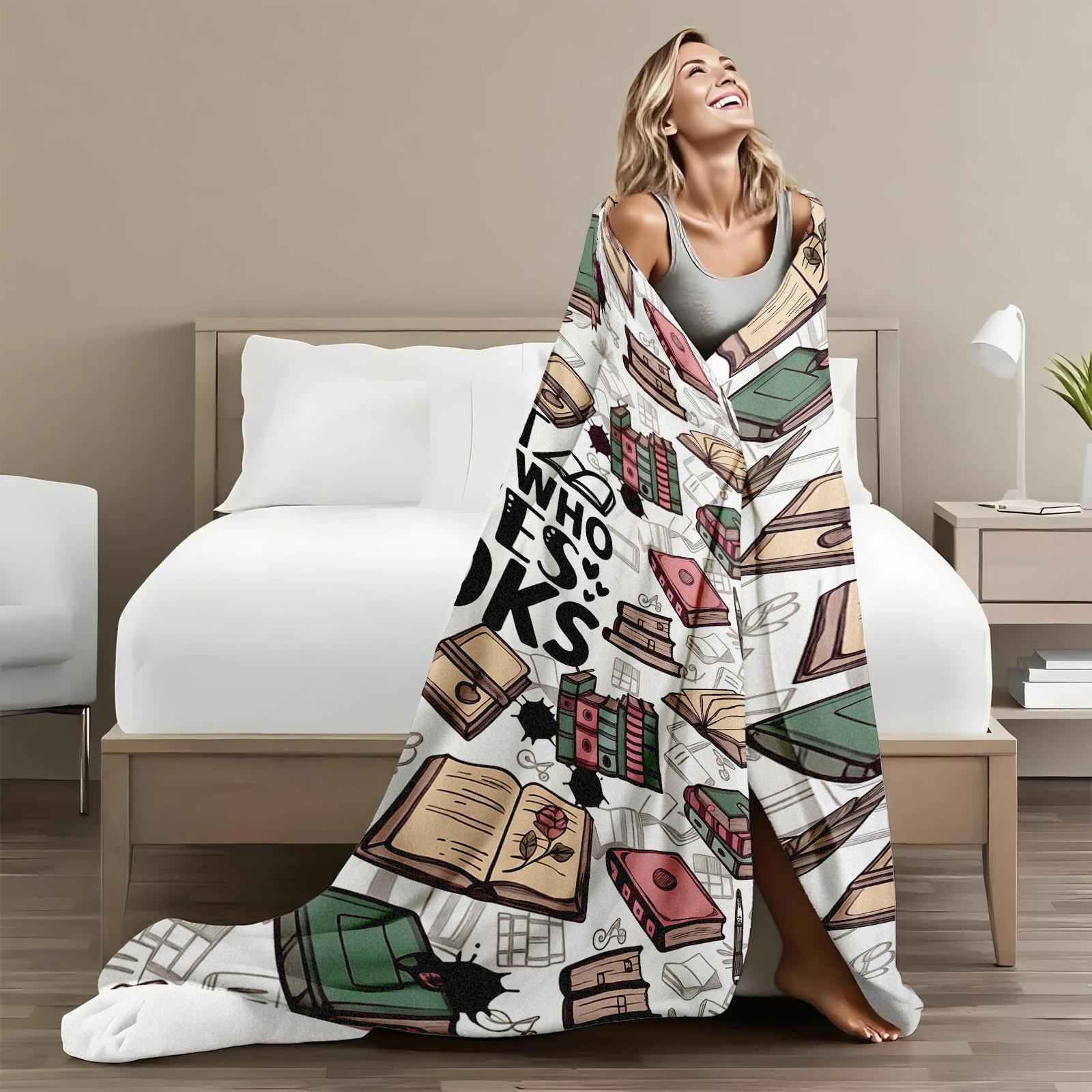 Flannel Blanket - a Warm Choice for Every Book-Loving Girl, Celebrating The Dreams of Readers. The Gentle And Stylish Patterns Add Color to The Reading Experience