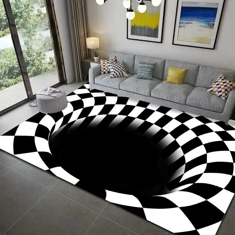2D Vortex Skull Checkerboard Flannel Area Rug - 2D Illusion Red Eyes Skeleton Print Soft Mat for Living Room, Non-Slip Gothic Home Decor #2DSkullRug #CheckerboardVortexMat #GothicHomeDecor #2DIllusionCarpet #NonSlipFlannelRug