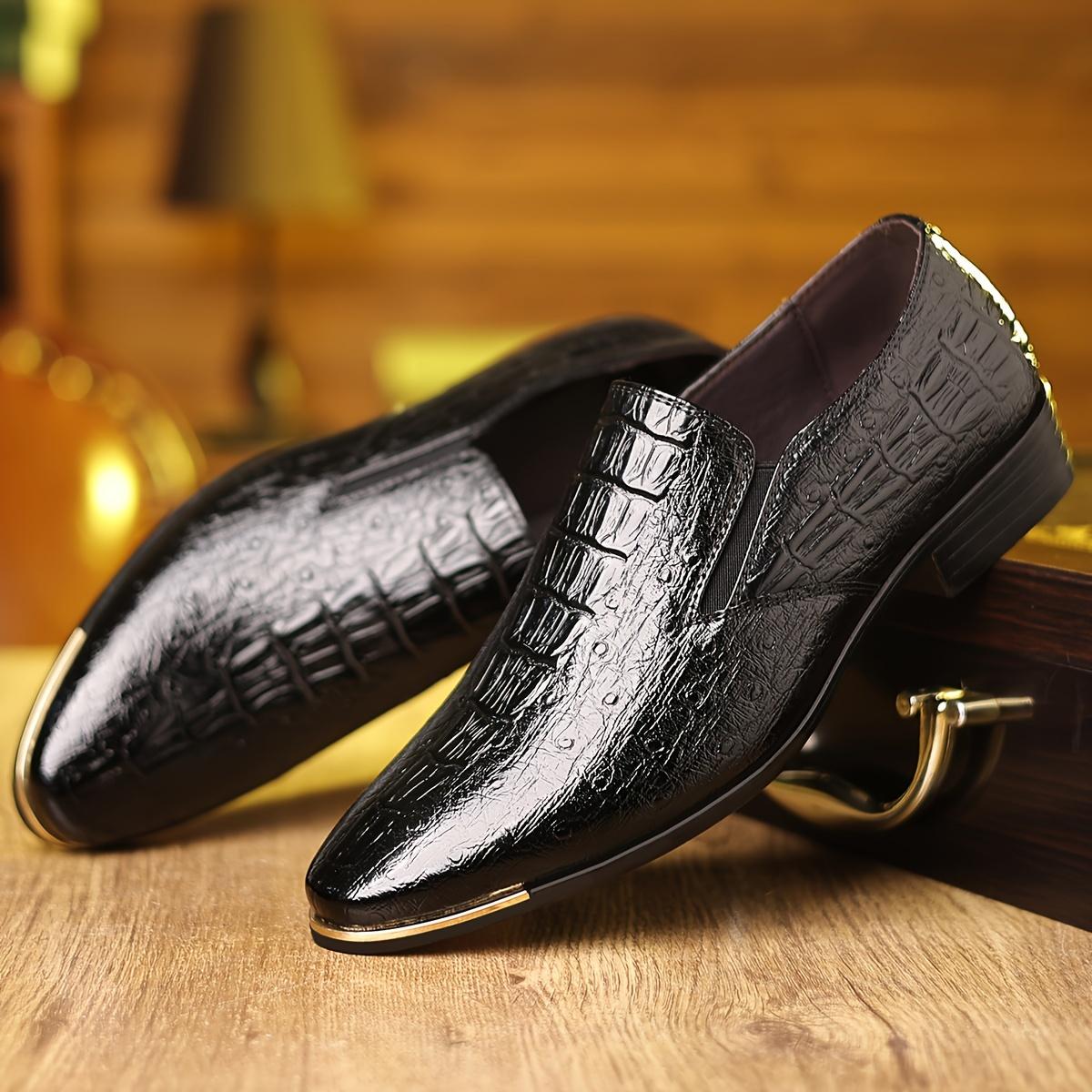 Men's Crocodile Pattern Pointed Toe Dress Shoes British Style Business Formal Footwear For Wedding Party