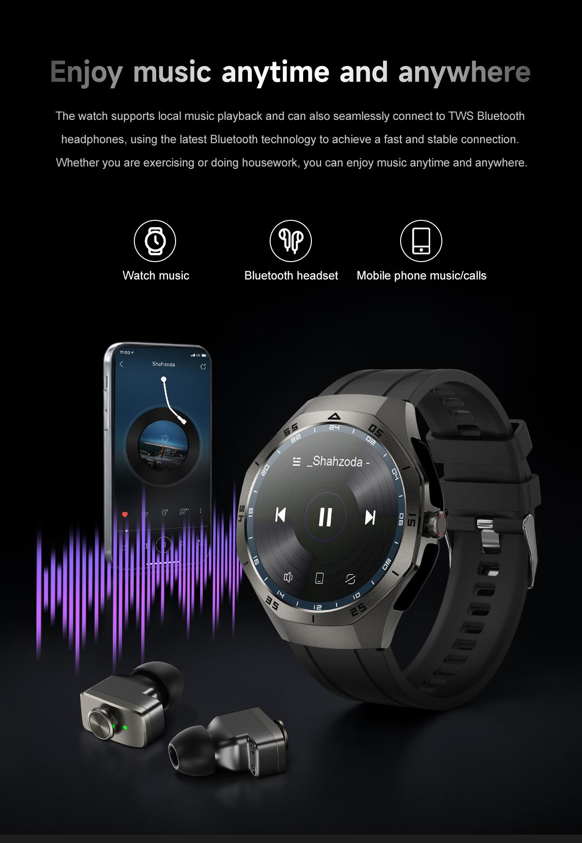 F33 Smart Watch for Men with Built in Earbuds Bluetooth Calling 139 Inch HD Round Display Heart Rate Sleep Blood Oxygen Tracking Daily Office Wear Business Tech Style Fitness Tracker