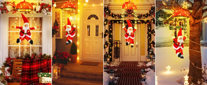 Product Introduction of JNOEC Merry Christmas! LED Holiday Fairy Lights with Santa Claus Lighting Decorations llluminate Your Indoor Spaces with Santa Claus Parachute String Color Twinkle Lights for Great ldeal for Christmas Gift Xmas Tree Ornaments christmas lights outdoor 2