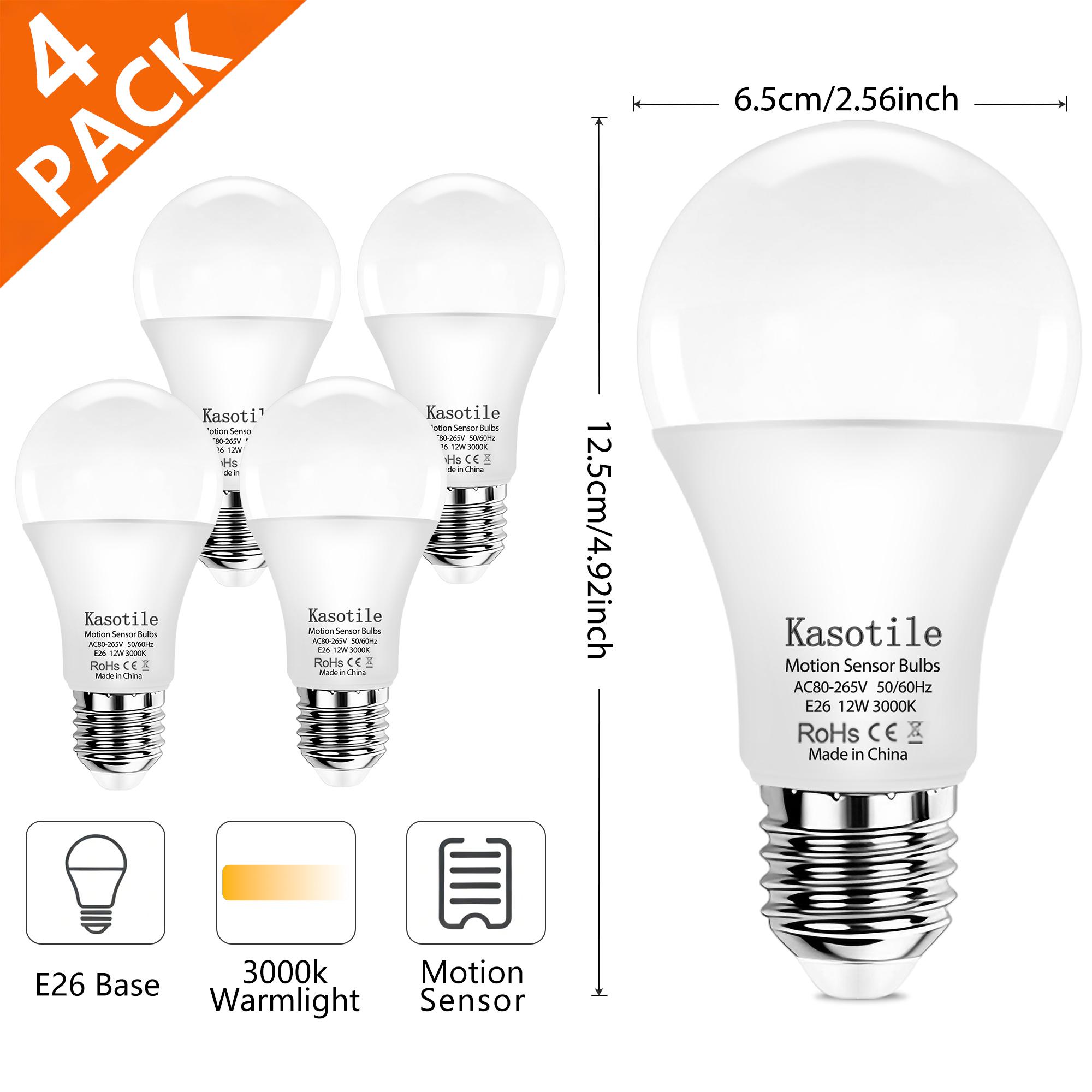 2/4Pack Kasotile Motion Sensor Light Bulbs, 12W (100Watt Equivalent), Motion Activated Dusk to Dawn Security LED Bulb, 3000K WarmWhite/6000K Daylight, for Indoor and Outdoor Lighting, Porch, Stairs, Hallway