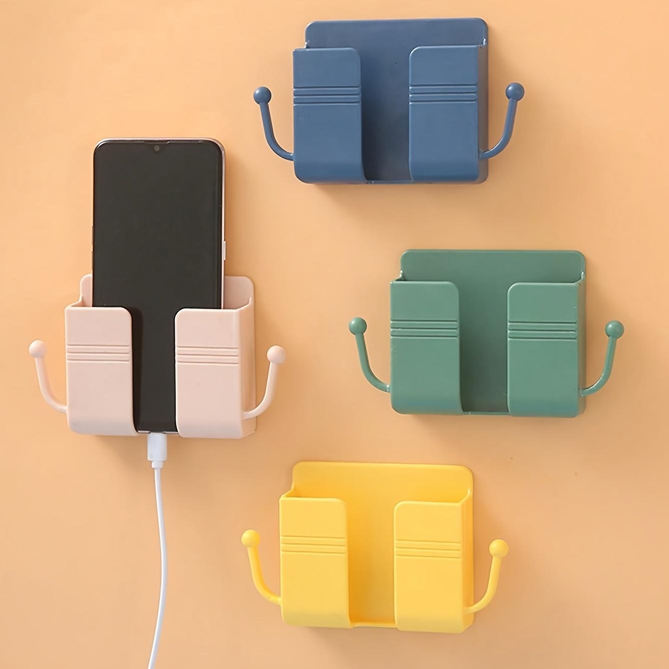 Multifunctional Wall Mount Bedside Hanging Organizer, Mobile Phone Storage Shelf, Adhesive Fiber Material, Space-Saving Home Decor Accessory