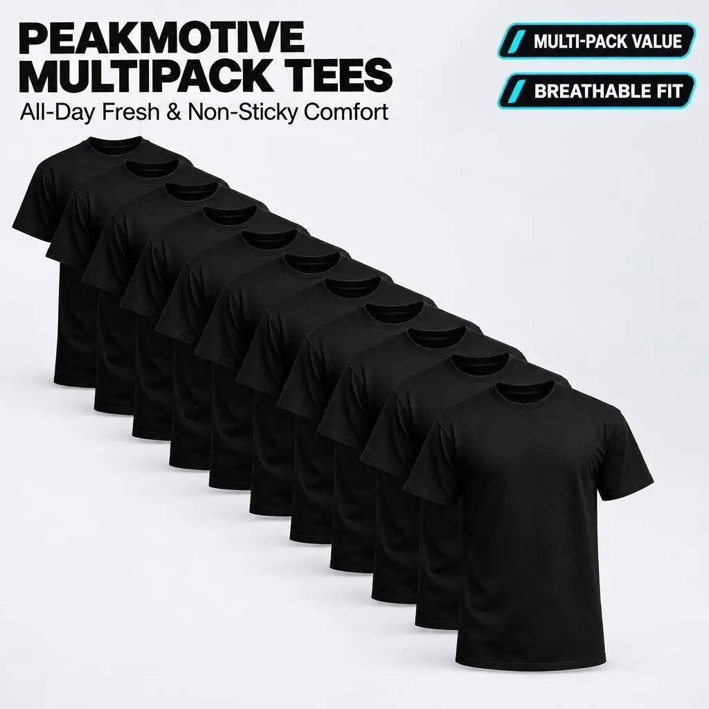 $37.98 12-Pack / $24.98 6-Pack Men's Black Crew Neck Plain Short Sleeve T-Shirts, Breathable Comfort Fit Gym Undershirts, Bulk Basic Tees for Sports, Summer Daily Wear, Sizes S-3XL