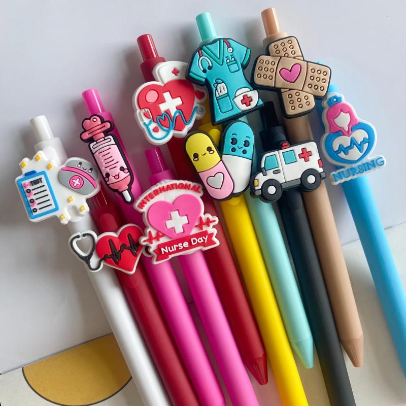 20/30pcs Cute Nurse-Themed Pens with Medical & Heart Patterns. Retractable black ink ballpoint pens, ideal for nurses, medical assistants and students. Perfect gifts for Nurse Week