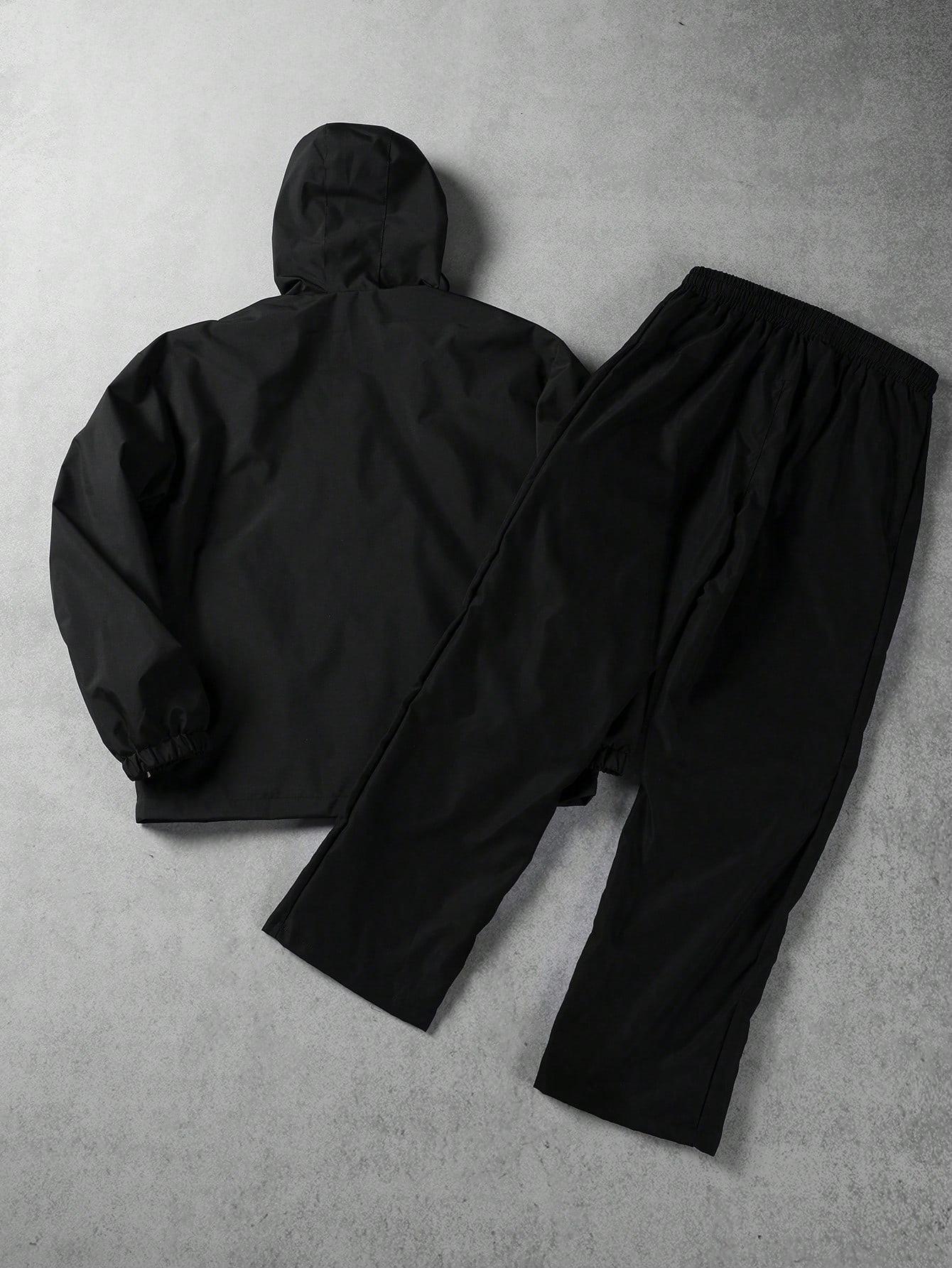 VIRAL Black Techwear Tracksuit Set | Y2K Reflective Piping Hooded