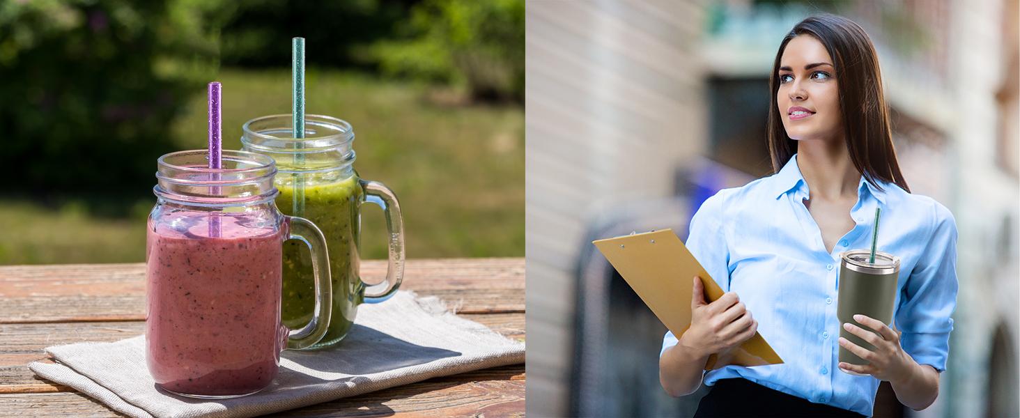 11 inch glitter clear 12 piece reusable straw replacement plastic straw for 16 oz 18oz 20 oz 24 oz 30 oz yeti,stanley,tumblers starbucks straws plus one cleaning brush (6 color,11 inch)