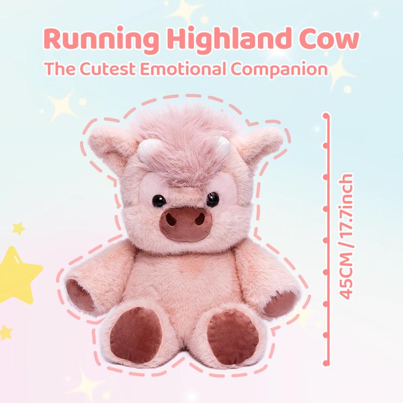 Cuddly Teddy Bear Super Soft Fluffy Running Cow Plush Toy Kawaii Highland Cow Plushies Cute Stuffed Animal Cuddle Therapy Plush for Kids & Adults