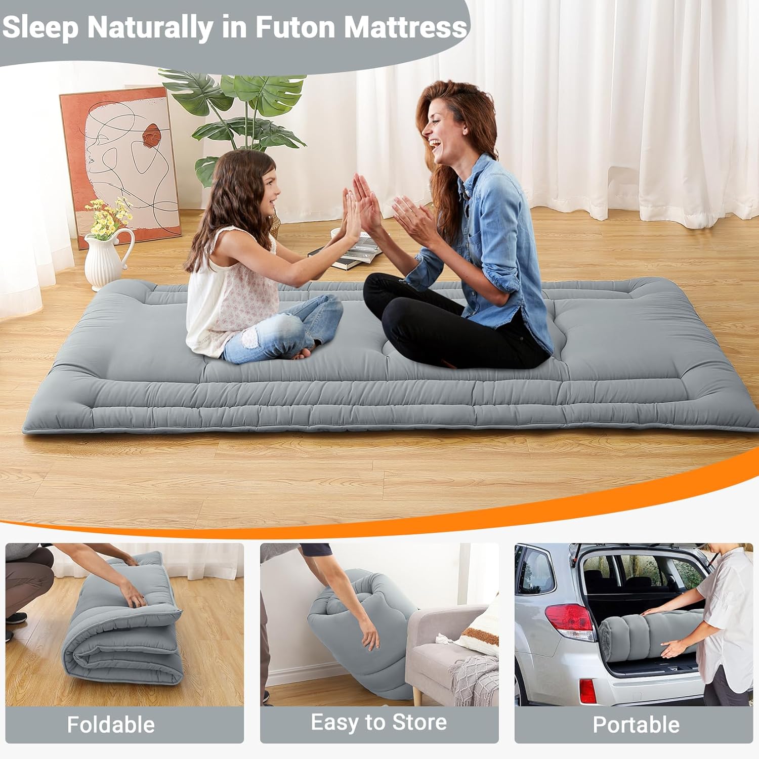 Twin Size / Full Size Futon Mattress, Japanese Floor Sleeping Mat Rollable Tatami Mattress for Dorm, Portable & Foldable Floor Mattress Sleeping Mattress Pad for RV Travel Camping