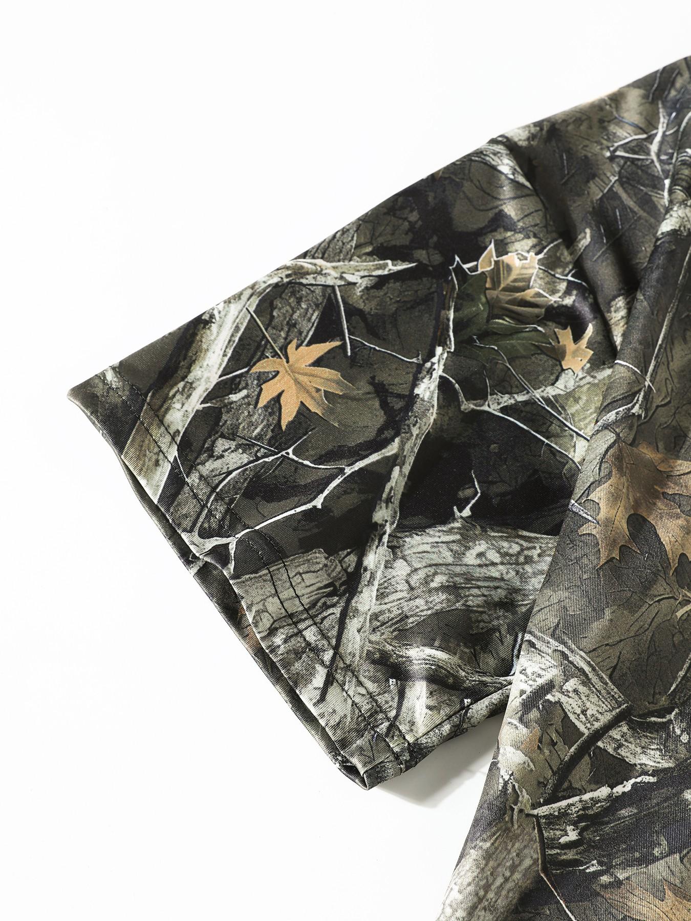 American Vintage Millennial Style Camouflage Print Casual Suit, Round Neck Drop Shoulder Short Sleeve and Loose Wide Leg Pants Set, Women's Outdoor Sports, Casual Sportswear Outfit, Casual Sporty Set