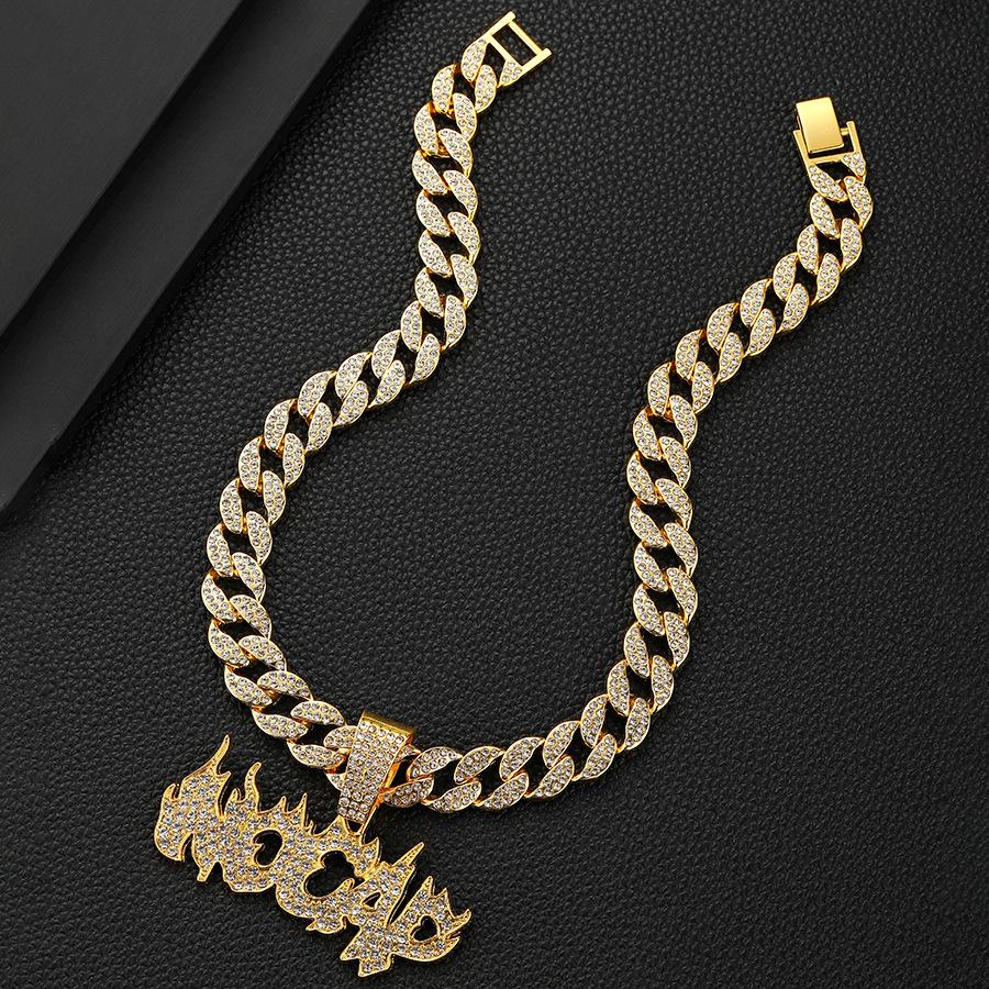 Fashionable Flame Letter NOCAP Alloy Diamond Pendant Hip Hop Retro Personality Necklace Pendant