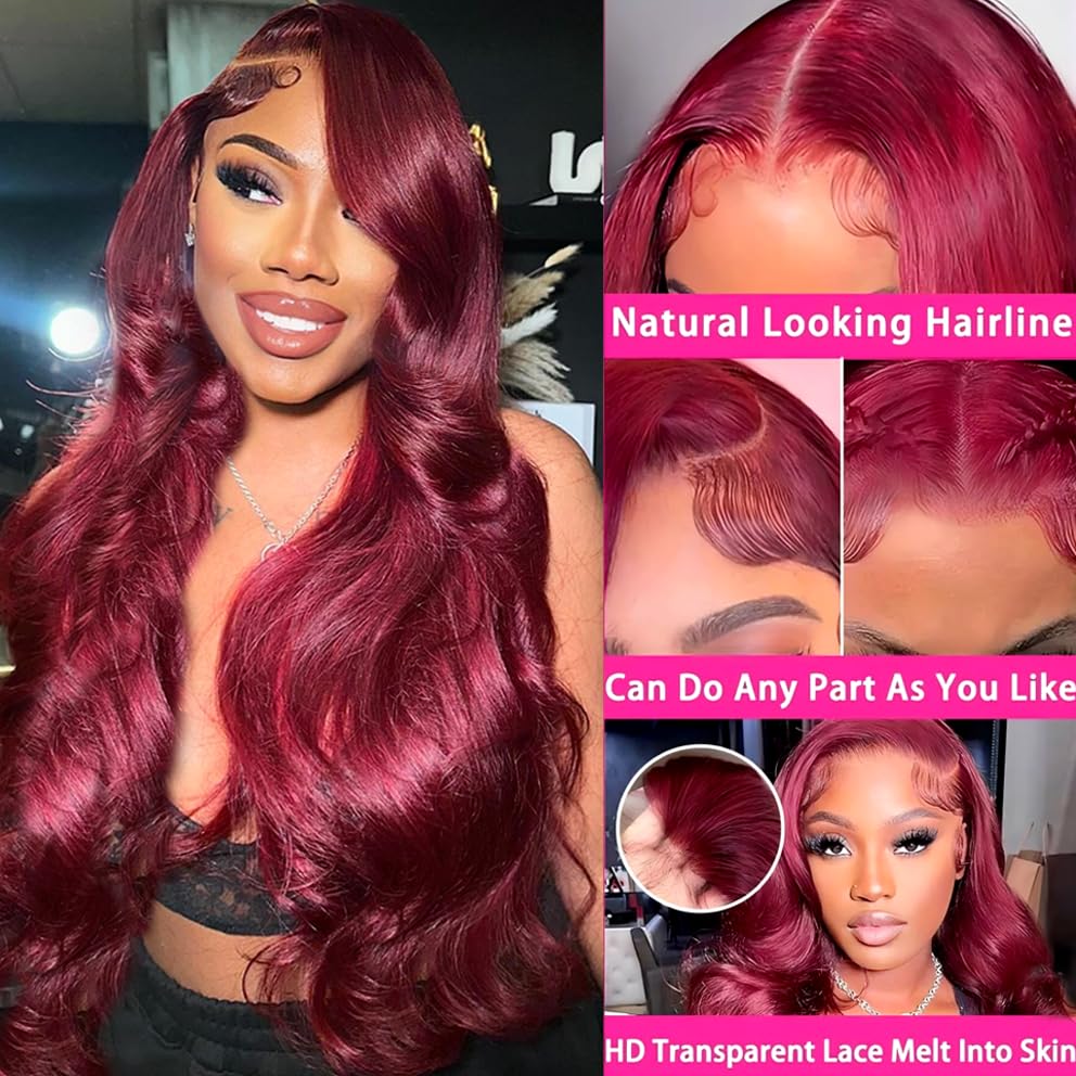 Yilike 99j Burgundy Lace Front Wigs Human Hair Red Burgundy Wig 180% Density 13x6 Body Wave Lace Front Wigs Pre Plucked Glueless Lace Front Wigs Human Hair for Women Yilike 99j Burgundy Lace Front Wigs Human Hair Red Burgundy Wig 180% Density 13x6 Body Wave Lace Front Wigs Pre Plucked Glueless Lace Front Wigs Human Hair for Women