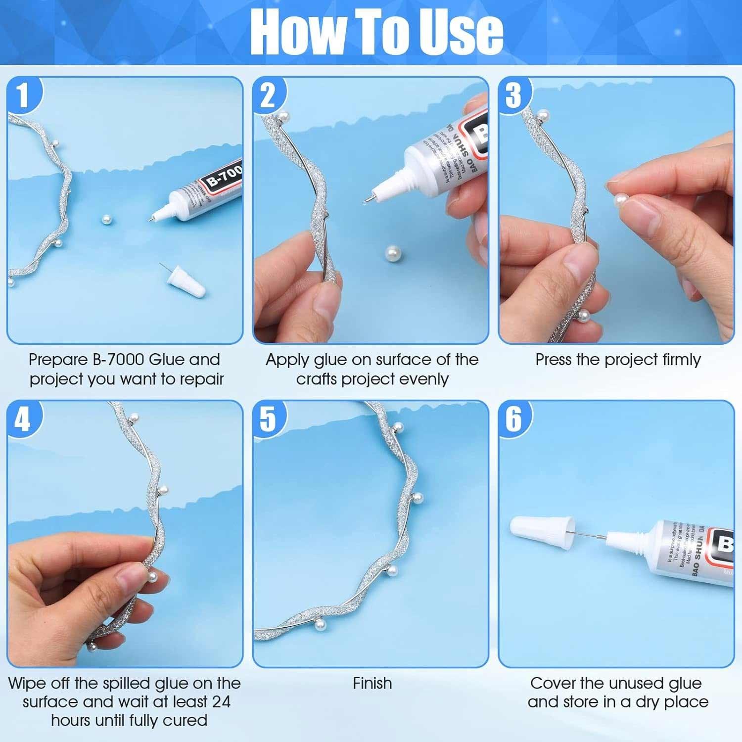 5pcs B-7000 Glue Clear for Rhinestone Crafts, Jewelry and Bead Adhesive B7000 Semi Fluid High Viscosity Glues for Clothes Shoes Fabric Cell Phones Screen Repair Metal Stone Nail Art Glass