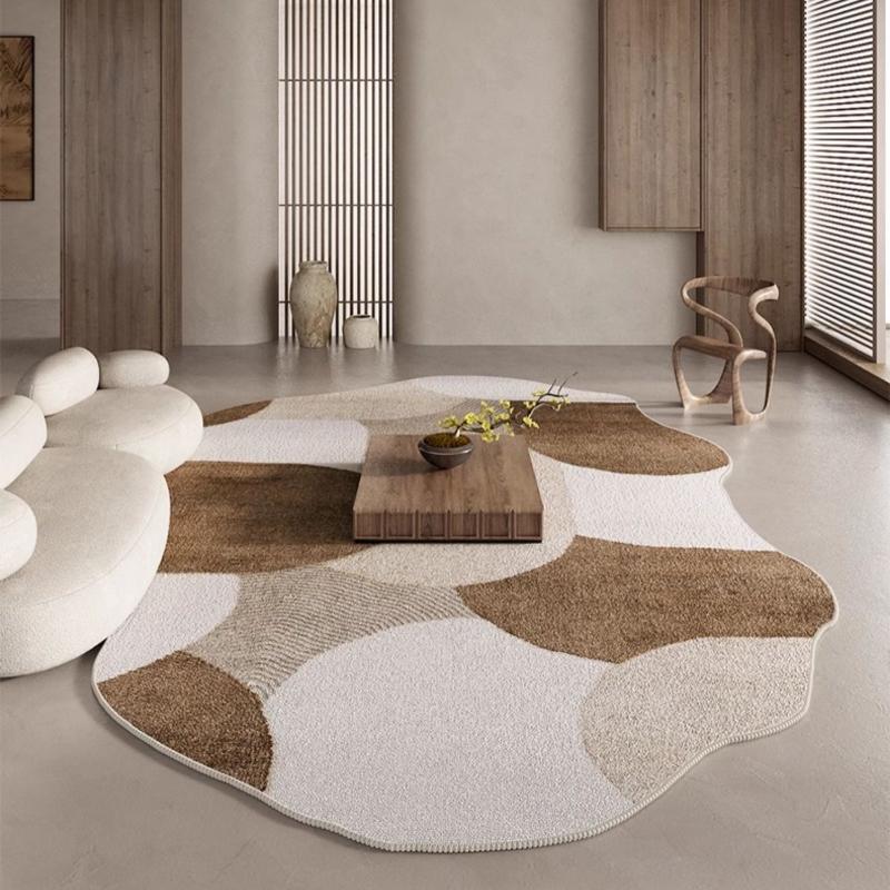 1pc Ins Modern Bedroom Plush Rug Geometric Abstract Line Living Room Decoration Carpet Earth Color Texture Washable Rug Nordic Fluffy Soft Balcony Non-slip Mat, Machine Washable Rugs, Decorative Area Rug, Home Decor Rug, Geometric Pattern Rug