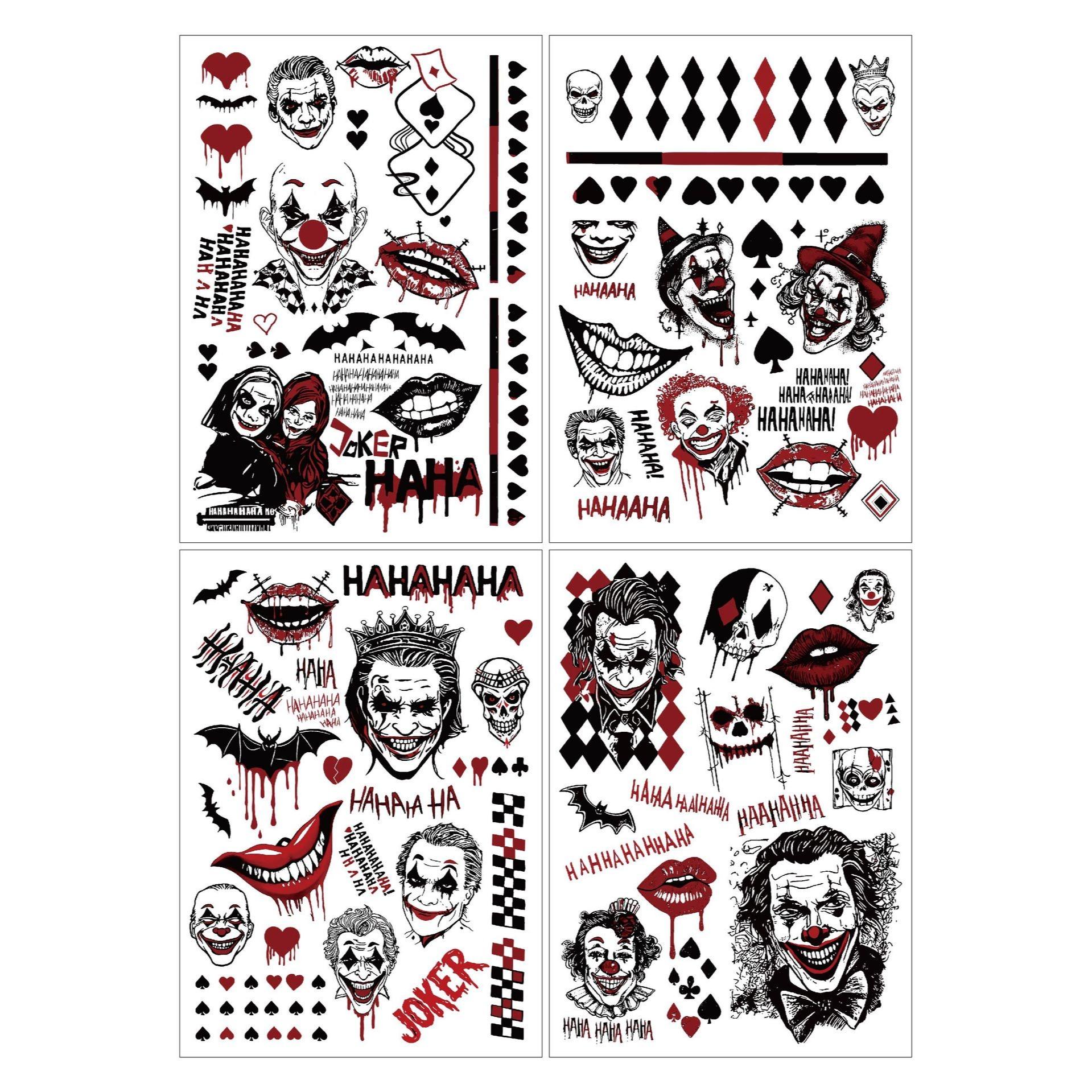 New Halloween Clown Face Tattoo Stickers, Suicide Squad Arm & Face Tattoos, Special Forces Joker Design, Party Supplies